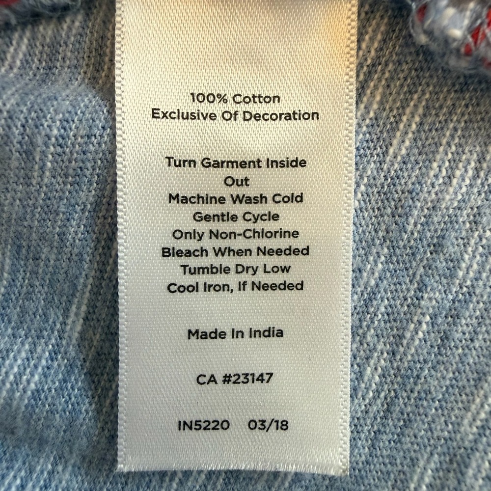 Talbots Embroidered Top Petite Large Blue Stripe Floral Pom Boho Americana - Picture 10 of 11